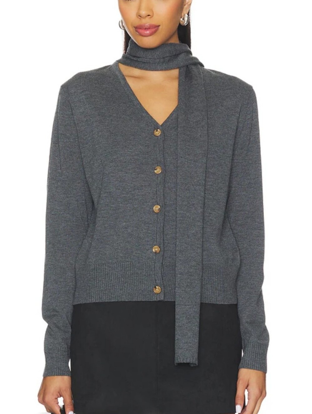 ASTR The Label NEW Glynne Gray Cardigan Sweater Attached Scarf Women's M